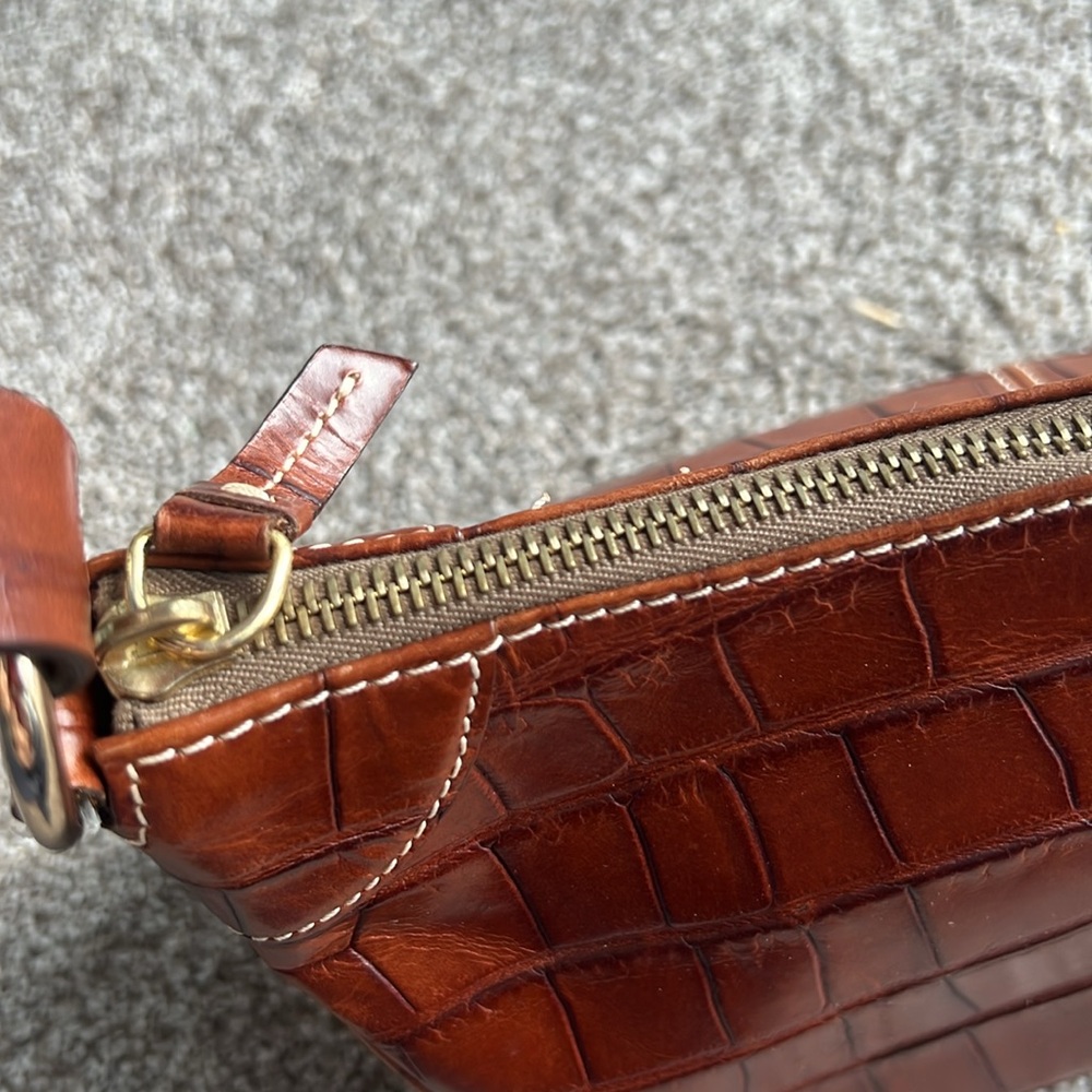 Dooney & Bourke Croc-Embossed Small Brown Leather Shoulder Bag - Picture 2 of 9